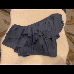 Ruffled uneven off the shoulder crop top